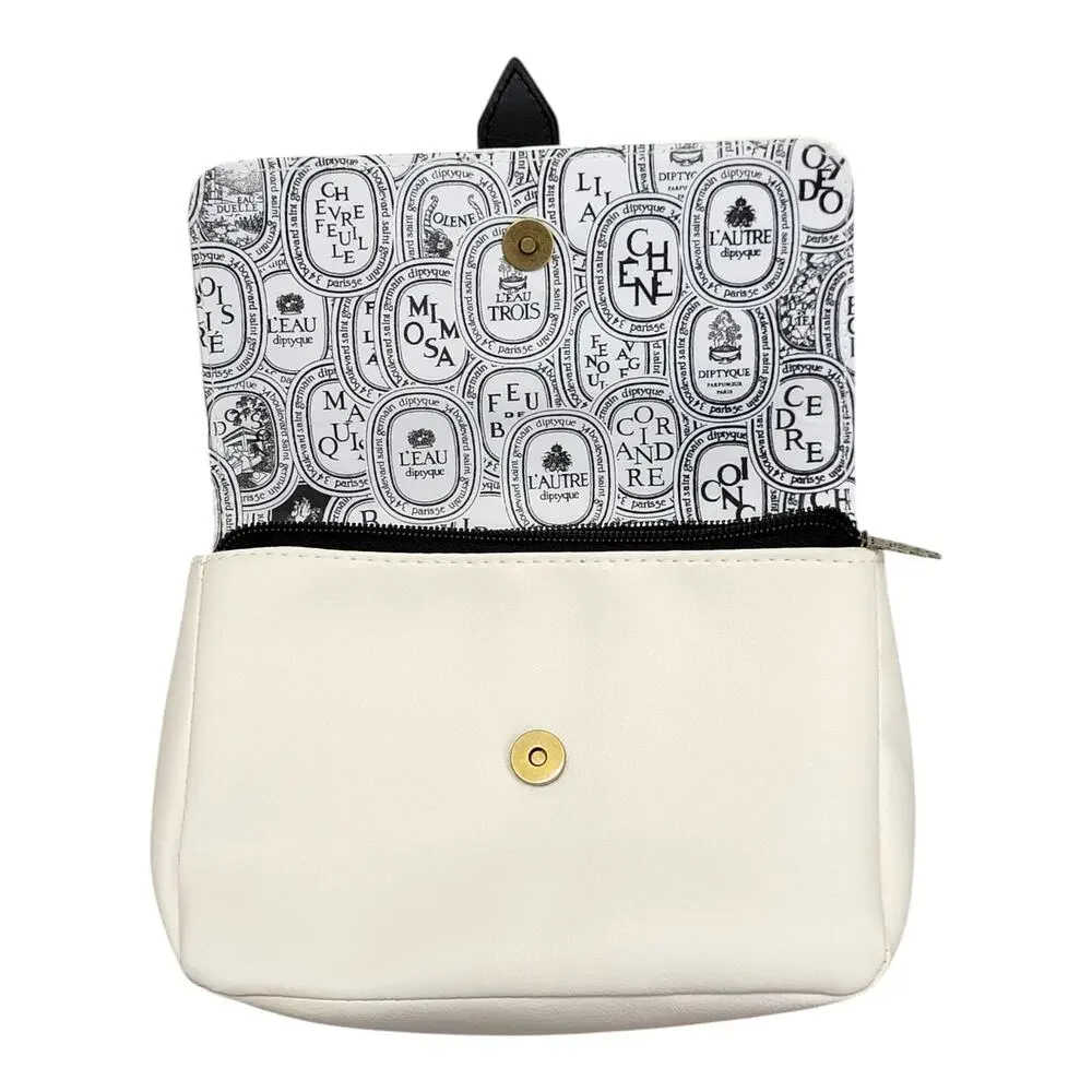 Diptyque Qatar Airways Amenity Bag Pouch Clutch White Faux Leather Makeup Case